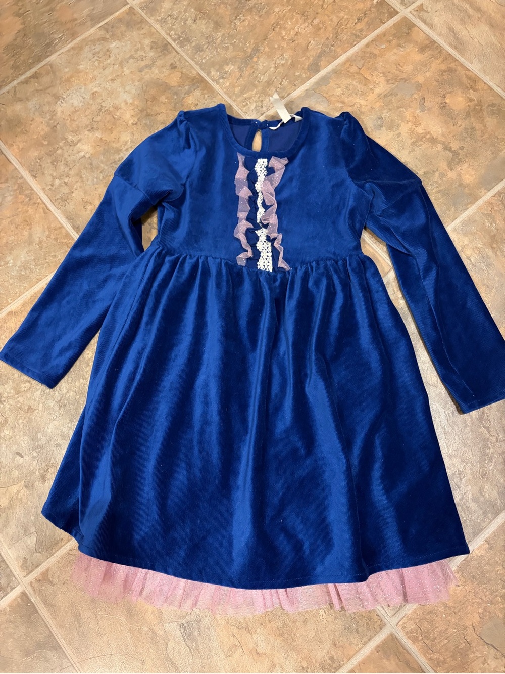 Matilda Jane Royal Blue Velvet Dress with Pink Tulle Trim 8